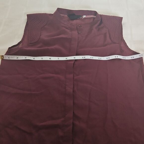 H&M Sheer Sleeveless Button-Down Summer Top Size 2 Burgandy - Picture 9 of 16